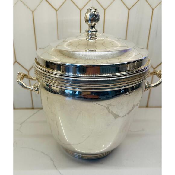Vintage Sheffield Silver‎ Co x Thermos Silver-Plated Ice Bucket | Built-In Tongs - Picture 1 of 10
